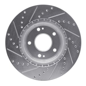 Hyundai Kona Brake Rotor (1) - Front Right - R1 Concepts - Drilled & Slotted - Silver - `15-`25